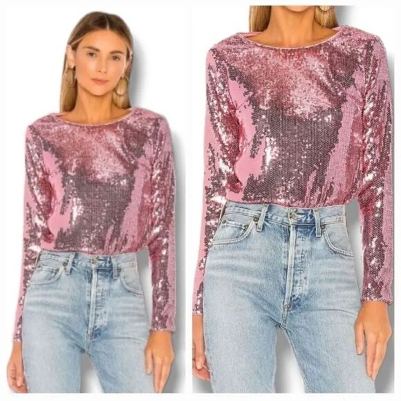 NEW Revolve Majorelle Christiana Sequin Longsleeve Top in Disco Pink Size XS - Picture 1 of 11